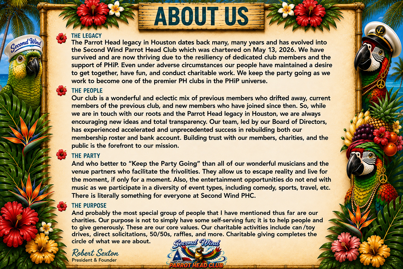 Second Wind Parrot Head Club - what we are about